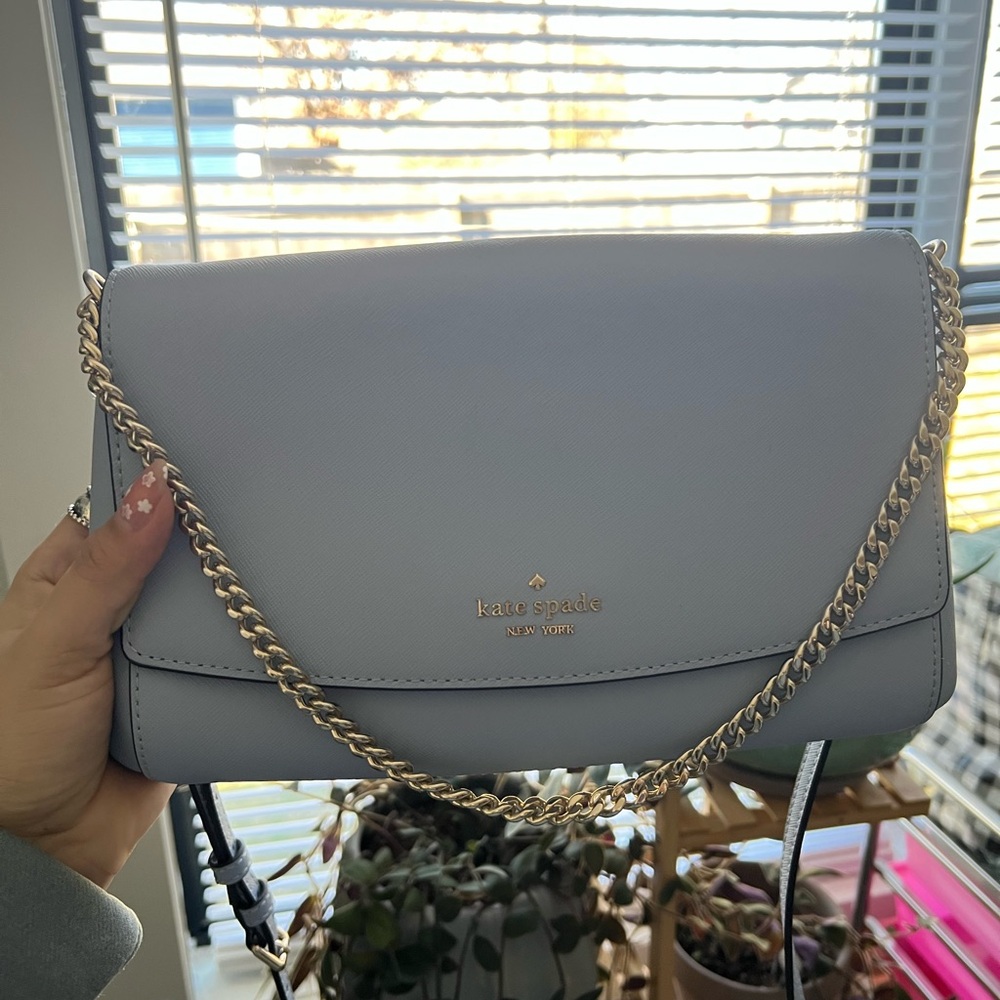 Kate Spade light blue crossbody with gold chain